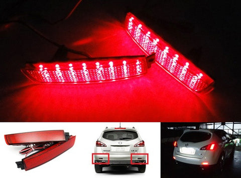 2x LED Bumper Reflector Red lens Tail Brake Light lamp Red Nissan Juke Murano Quest Infiniti FX35 FX50