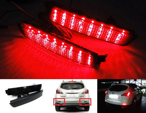2x LED Bumper Reflector Black Smoked lens Tail Brake Light lamp Red Juke Murano Sentra FX35 FX50