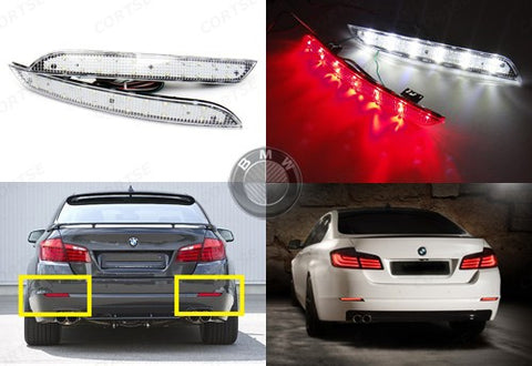 2x LED Bumper Reflector Clear lens Tail Brake Light Red Backup lamp White 2010+ BMW 5-series F10 F18