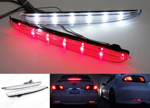 2x LED Bumper Reflector Clear lens Tail Brake Light Red Backup lamp White 03-08 Mazda6 Mazda 6