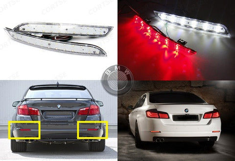 2x LED Bumper Reflector Clear lens Tail Brake Light Red Backup lamp White 2010+ BMW 5-series F10 F18