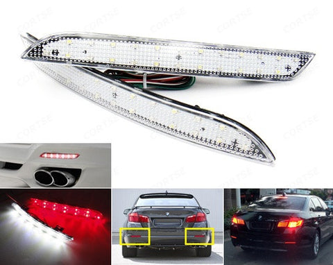 2x LED Bumper Reflector Clear lens Tail Brake Light Red Backup lamp White 2010+ BMW 5-series F10 F18
