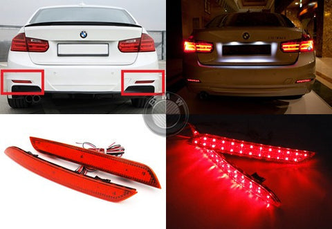 2x LED Bumper Reflector Red lens Tail Brake Light lamp Red 2012+ BMW 3-series F30 F31 F35