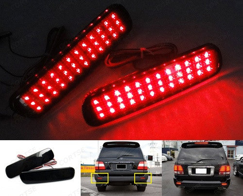 2x LED Bumper Reflector Black Smoked lens Tail Brake Light lamp Red 98-07 LX470 Land Cruiser