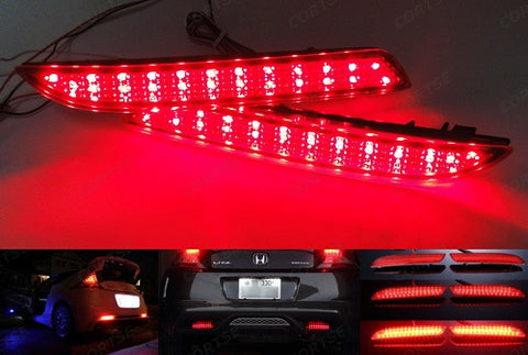 2x LED Bumper Reflector Red lens Tail Brake Light lamp Red Honda type I