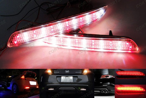 2x LED Bumper Reflector Clear lens Tail Brake Light Red Backup lamp White Honda type I