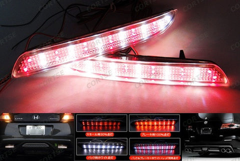 2x LED Bumper Reflector Clear lens Tail Brake Light Red Backup lamp White Honda type I