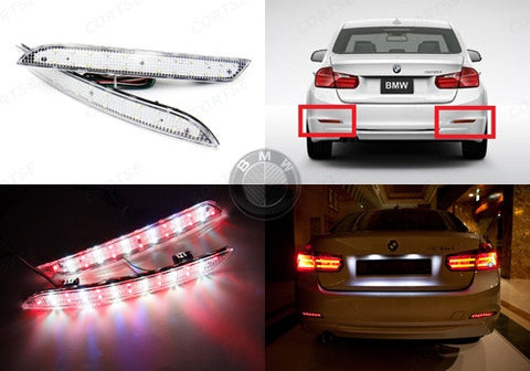 2x LED Bumper Reflector Clear lens Tail Brake Light Red Backup lamp White 2012+ BMW 3-series F30 F31 F35