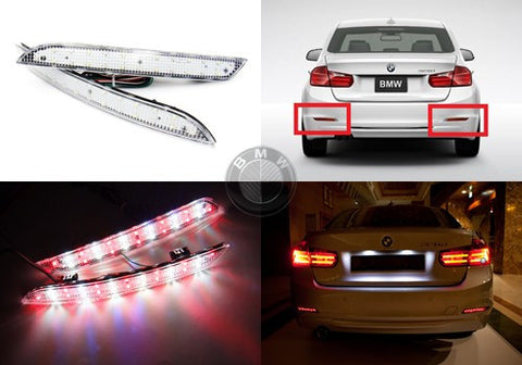2x LED Bumper Reflector Clear lens Tail Brake Light Red Backup lamp White 2012+ BMW 3-series F30 F31 F35