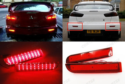 2x LED Bumper Reflector Red lens Tail Brake Light lamp Red 2008+ Mitsubishi Lancer EVO X