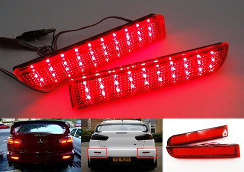 2x LED Bumper Reflector Red lens Tail Brake Light lamp Red 2008+ Mitsubishi Lancer EVO X