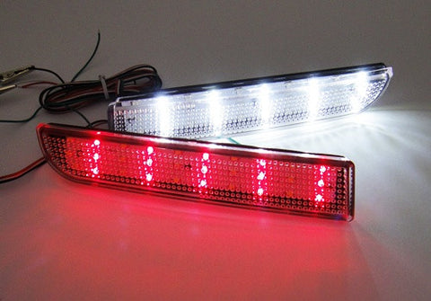 2x LED Bumper Reflector Clear lens Tail Brake Light Red Backup lamp White 2008+ Mitsubishi Lancer EVO X