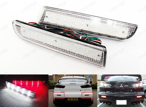 2x LED Bumper Reflector Clear lens Tail Brake Light Red Backup lamp White 2008+ Mitsubishi Lancer EVO X