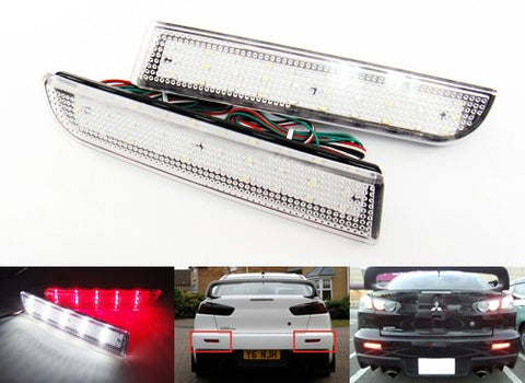 2x LED Bumper Reflector Clear lens Tail Brake Light Red Backup lamp White 2008+ Mitsubishi Lancer EVO X