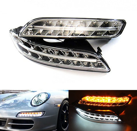 LED Daytime Running Light Fog Sidelight White Amber Turn Signal Indicator Kit Chrome Clear Porsche 997 Gen1