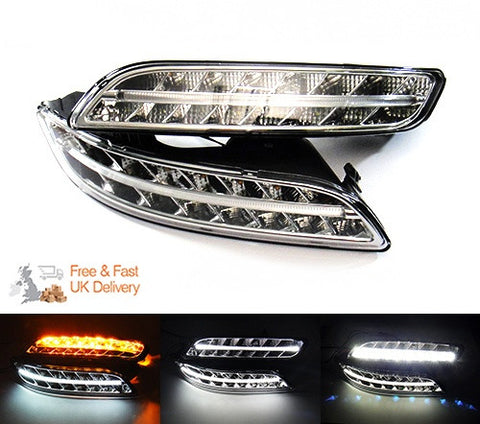 LED Daytime Running Light Fog Sidelight White Amber Turn Signal Indicator Kit Chrome Clear Porsche 997 Gen1