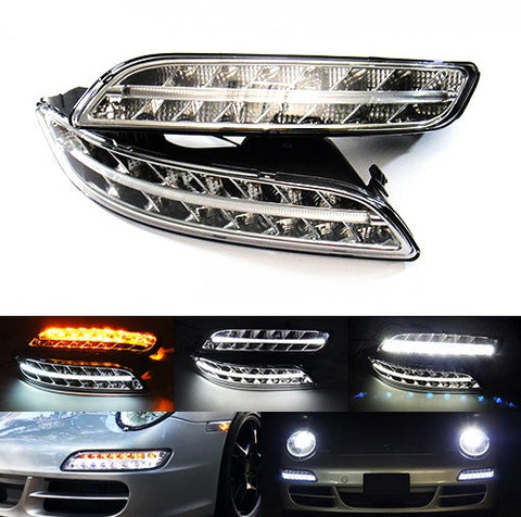 LED Daytime Running Light Fog Sidelight White Amber Turn Signal Indicator Kit Chrome Clear Porsche 997 Gen1