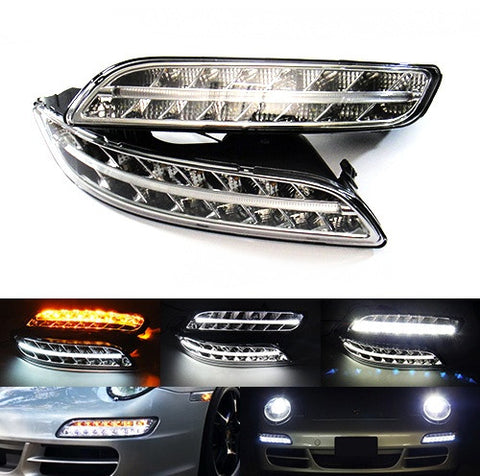 LED Daytime Running Light Fog Sidelight White Amber Turn Signal Indicator Kit Chrome Clear Porsche 997 Gen1