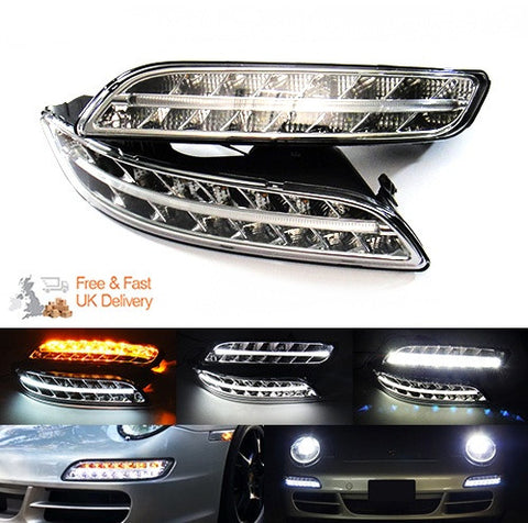 LED Daytime Running Light Fog Sidelight White Amber Turn Signal Indicator Kit Chrome Clear Porsche 997 Gen1