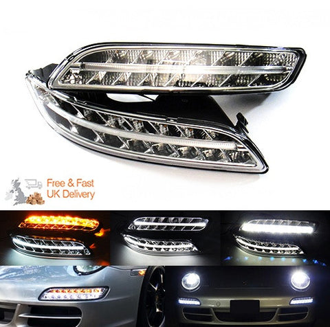 LED Daytime Running Light Fog Sidelight White Amber Turn Signal Indicator Kit Chrome Clear Porsche 997 Gen1