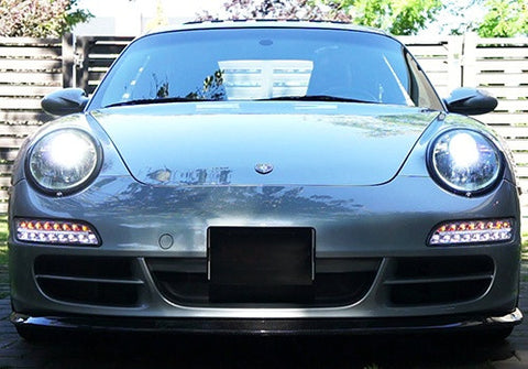 LED Daytime Running Light Fog Sidelight White Amber Turn Signal Indicator Kit Chrome Clear Porsche 997 Gen1