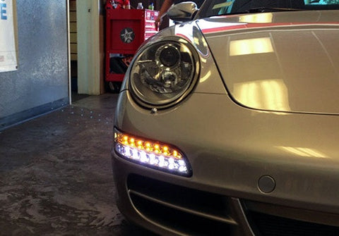 LED Daytime Running Light Fog Sidelight White Amber Turn Signal Indicator Kit Chrome Clear Porsche 997 Gen1