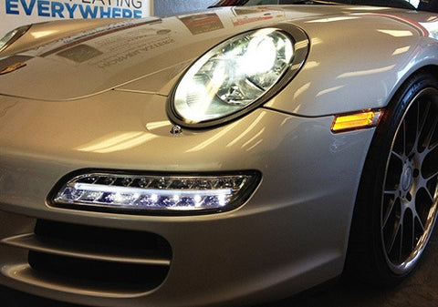 LED Daytime Running Light Fog Sidelight White Amber Turn Signal Indicator Kit Chrome Clear Porsche 997 Gen1