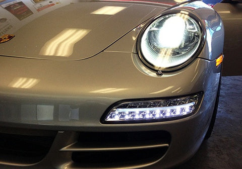 LED Daytime Running Light Fog Sidelight White Amber Turn Signal Indicator Kit Chrome Clear Porsche 997 Gen1