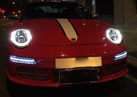 LED Daytime Running Light Fog Sidelight White Amber Turn Signal Indicator Kit Chrome Clear Porsche 997 Gen1