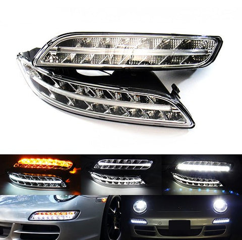LED Daytime Running Light Fog Sidelight White Amber Turn Signal Indicator Kit Chrome Clear Porsche 997 Gen1