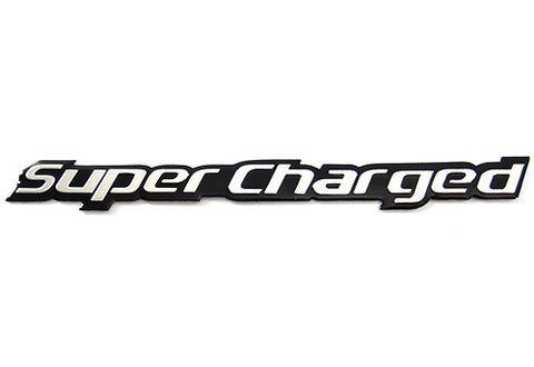 2x SUPERCHARGED aluminium emblem badge sticker chrome ~13x1.2cm