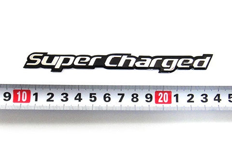 2x SUPERCHARGED aluminium emblem badge sticker chrome ~13x1.2cm