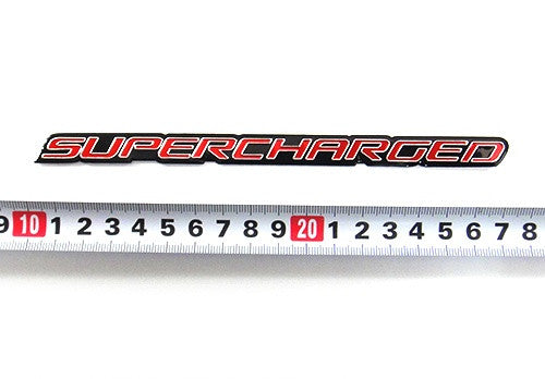 2x SUPERCHARGED aluminium emblem badge sticker red ~17x1cm
