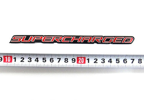 2x SUPERCHARGED aluminium emblem badge sticker red ~17x1cm