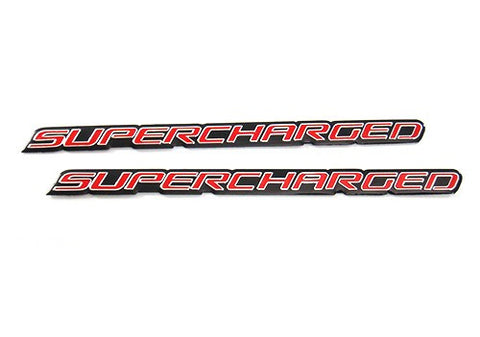 2x SUPERCHARGED aluminium emblem badge sticker red ~17x1cm