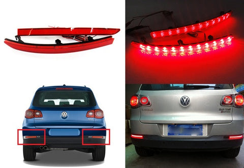 2x LED Bumper Reflector Red lens Tail Brake Light lamp Red 2008-15 Volkswagen Tiguan