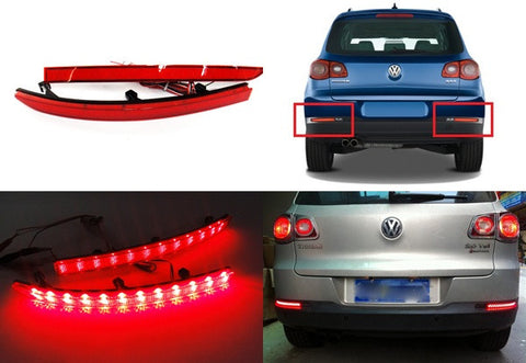 2x LED Bumper Reflector Red lens Tail Brake Light lamp Red 2008-15 Volkswagen Tiguan