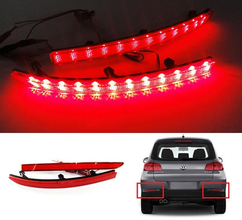 2x LED Bumper Reflector Red lens Tail Brake Light lamp Red 2008-15 Volkswagen Tiguan