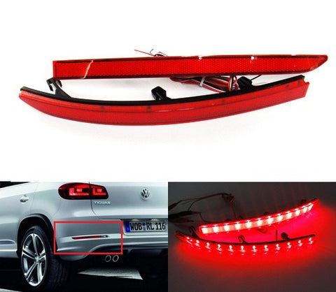 2x LED Bumper Reflector Red lens Tail Brake Light lamp Red 2008-15 Volkswagen Tiguan