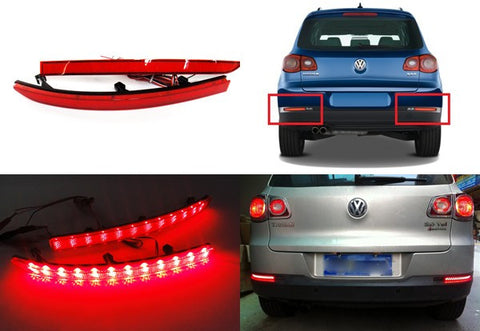 2x LED Bumper Reflector Red lens Tail Brake Light lamp Red 2008-15 Volkswagen Tiguan