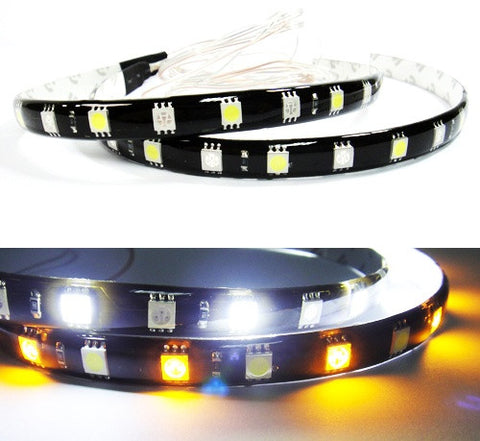 2 pieces of 18 High Power SMD LED Switchback Light strip 30cm white amber