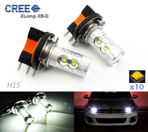 2 pieces of H15 64176 10X CREE XB-D LED Projector Light bulb 50W white