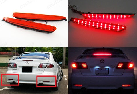2x LED Bumper Reflector Red lens Tail Brake Light lamp Red 03-08 Mazda6 Mazda 6