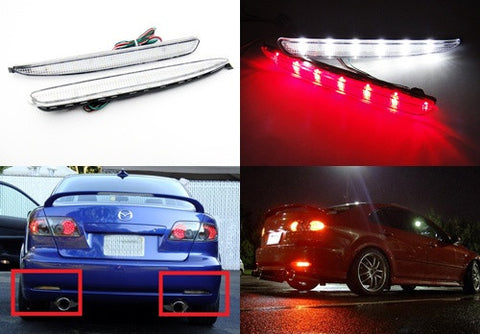 2x LED Bumper Reflector Clear lens Tail Brake Light Red Backup lamp White 03-08 Mazda6 Mazda 6