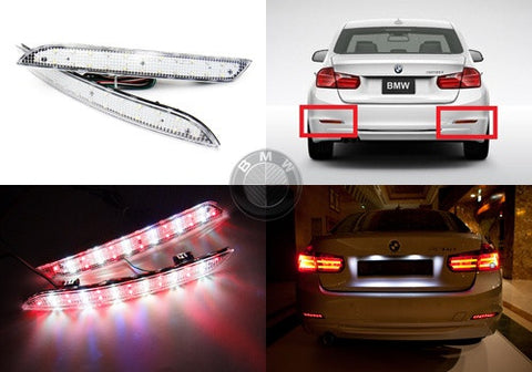 2x LED Bumper Reflector Clear lens Tail Brake Light Red Backup lamp White 2012+ BMW 3-series F30 F31 F35