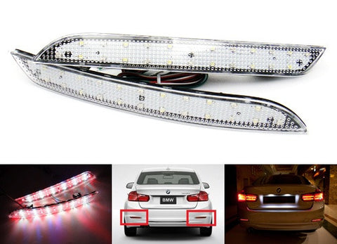 2x LED Bumper Reflector Clear lens Tail Brake Light Red Backup lamp White 2012+ BMW 3-series F30 F31 F35