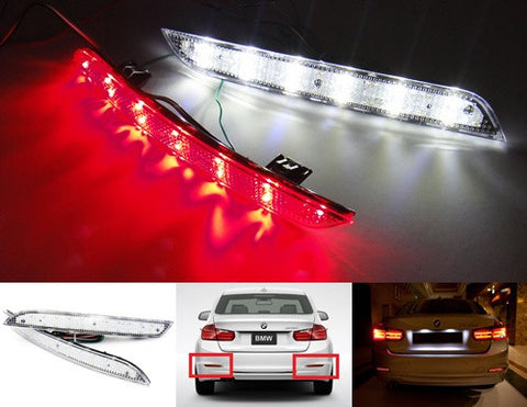 2x LED Bumper Reflector Clear lens Tail Brake Light Red Backup lamp White 2012+ BMW 3-series F30 F31 F35