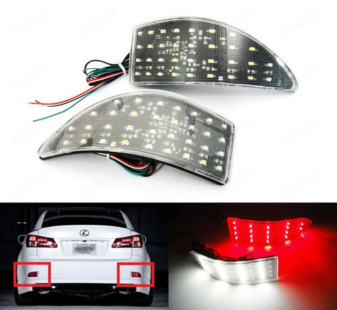 2x LED Bumper Reflector Clear lens Tail Brake Light Red Backup lamp White 2006-13 Lexus IS 250 350