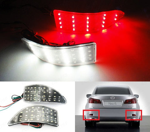 2x LED Bumper Reflector Clear lens Tail Brake Light Red Backup lamp White 2006-13 Lexus IS 250 350