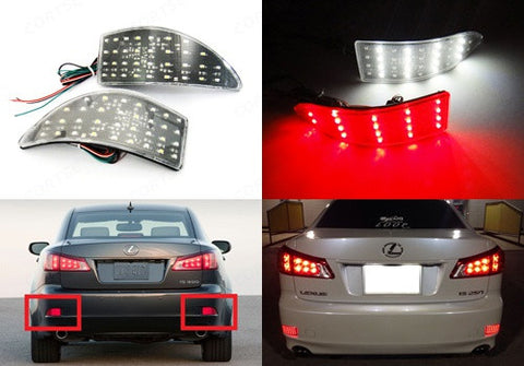 2x LED Bumper Reflector Clear lens Tail Brake Light Red Backup lamp White 2006-13 Lexus IS 250 350